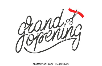 Grand opening. Lettering badge design for opening ceremony, marketing