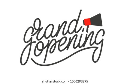 Grand opening. Lettering badge design for opening ceremony, marketing