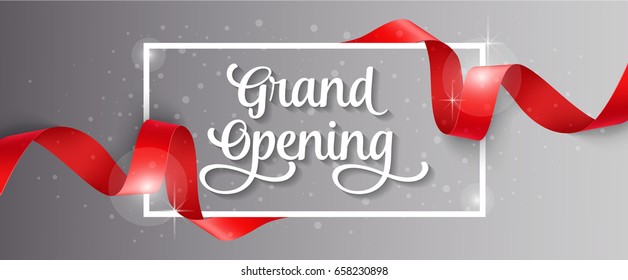 Grand Opening Lettering, Frame And Ribbon