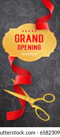 Grand Opening Lettering, Tag and Ribbon