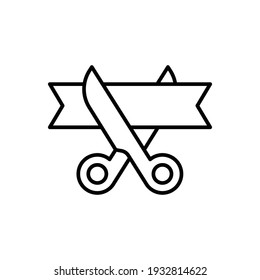 Grand opening line icon. Simple outline style for web and mobile app design element. Open, ribbon, cut, scissor, inauguration, ceremony concept. Vector illustration isolated. EPS 10.