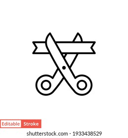 Grand opening line icon. Simple outline style for web and mobile app design element. Open, ribbon, cut, scissor, inauguration, ceremony concept. Vector illustration isolated. Editable stroke EPS 10.