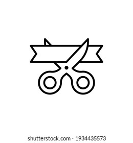 Grand opening line icon. Simple outline style for web and mobile app design element. Open, ribbon, cut, scissor, inauguration, ceremony concept. Vector illustration isolated. EPS 10.