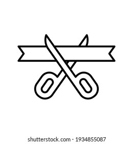 Icono de la línea de apertura general. Estilo de esquema simple para elemento de diseño de aplicaciones web y móviles. Abierto, cinta, corte, tijera, inauguración, concepto de ceremonia. Ilustración vectorial aislada. EPS 10.