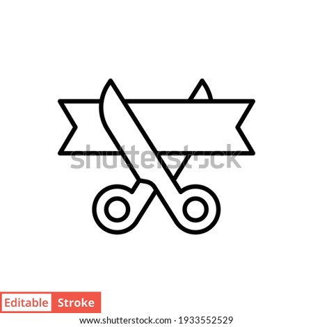 Grand opening line icon. Simple outline style for web and mobile app design element. Open, ribbon, cut, scissor, inauguration, ceremony concept. Vector illustration isolated. Editable stroke EPS 10.