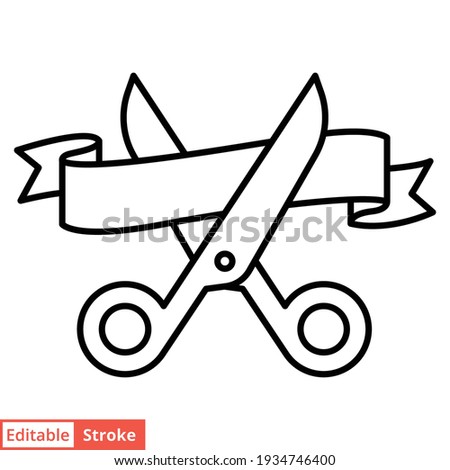 Grand opening line icon. Simple outline style for web and mobile app design element. Open, ribbon, cut, scissor, inauguration, ceremony concept. Vector illustration isolated. Editable stroke EPS 10.