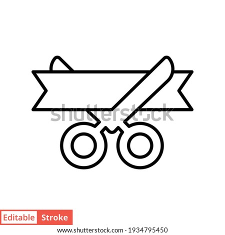 Grand opening line icon. Simple outline style for web and mobile app design element. Open, ribbon, cut, scissor, inauguration, ceremony concept. Vector illustration isolated. Editable stroke EPS 10.