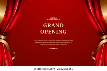 Grand opening with luxury glamour red curtain satin silk cloth drapery for invitation vip banner with red background