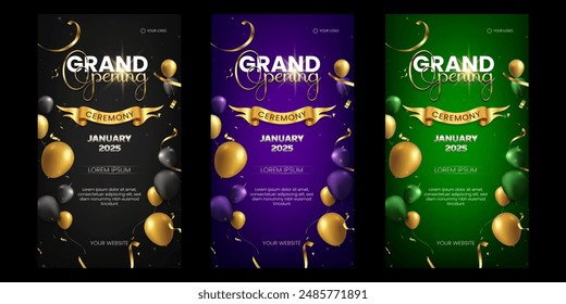 Grand opening luxury vertical banner customizable templates for social media business with elegant elements and vibrant colors