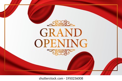 Grand Opening luxury vintage expensive with classic 3d ribbon silk cloth curtain for ceremony elegant with white background and golden color poster banner template