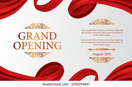 Grand Opening luxury vintage expensive with classic 3d ribbon silk cloth curtain for ceremony elegant with white background and golden color poster banner template