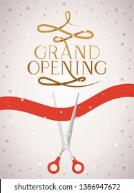 grand opening message with scissors cutting red tape