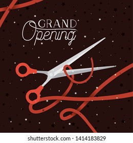 grand opening message with scissors cutting red tape