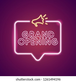 Grand opening neon light announcement poster template