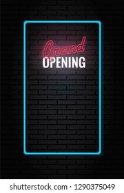 Grand opening neon poster. Vector illustration. 