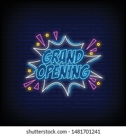 Grand Opening Neon Sign Text Vector for poster, invitation card