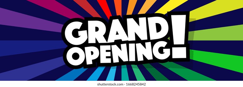 Grand opening ! on radial stripes background