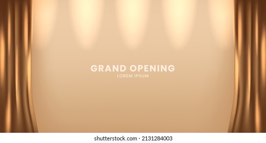 Grand opening on the stage show theater with golden cloth silk satin curtain luxury elegant background