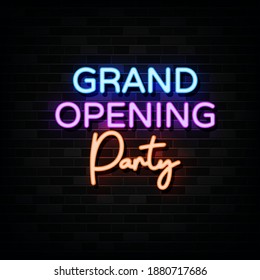 Grand Opening Party Neon Signs Vector. Design Template Neon Style