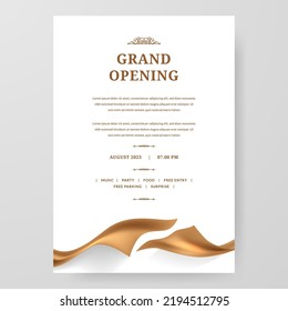 Grand Opening poster celebration with golden fabric satin gold silk ribbon element decoration for luxury elegant vip