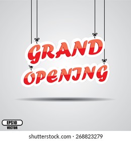 Grand Opening, Promotional Sale Sign Hanging On Gray Background - EPS.10 Vector.