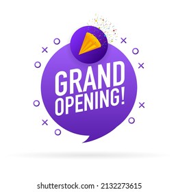 Grand opening purple banner in flat style on white background. Vector illustration