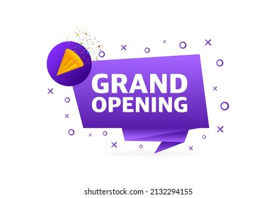 Grand opening purple banner in flat style on white background. Vector illustration