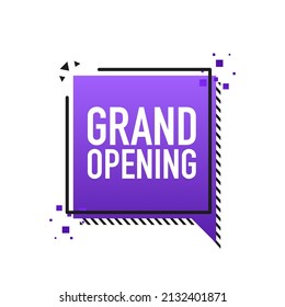 Grand opening purple banner in flat style on red background. Vector illustration