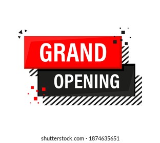 Grand opening red banner in 3D style on white background. Vector illustration.