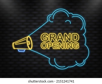 Grand opening red banner in 3D style on white background. Vector illustration