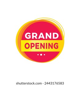 Gran apertura de icono de etiqueta roja para el anuncio, publicidad, vector. Plantilla de diseño moderno para banner.