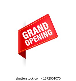 Grand opening red ribbon in 3D style on white background. Vector illustration.