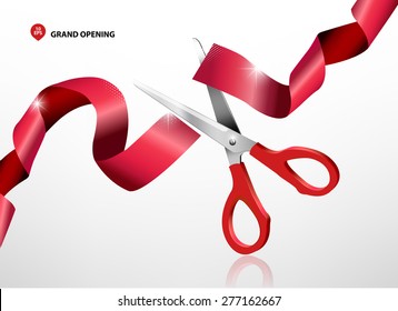 Grand opening with red ribbon and scissors