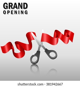 Grand opening with red ribbon and scissors