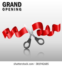 Grand opening with red ribbon and scissors
