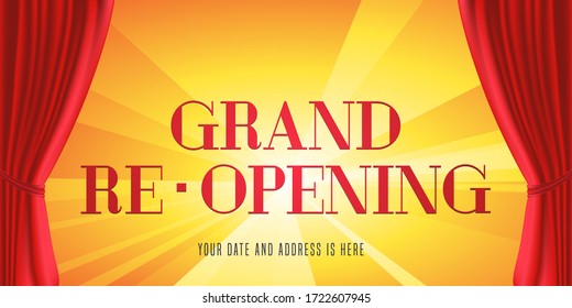 Großer, sich öffnender Vektorbanner, Illustration. Design-Element mit Originalzeichen für die Eröffnung und Wiedereröffnung der Veranstaltung, Zeremonie