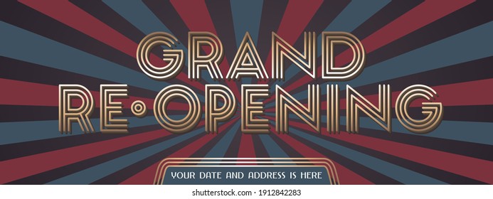 Grand opening or reopening vector banner, poster, illustration. Unusual design element with bold sign for opening or re-opening ceremony