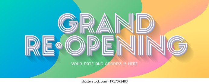 Grand opening or reopening vector banner, illustration. Template festive design element with abstract background for opening or re-opening ceremony