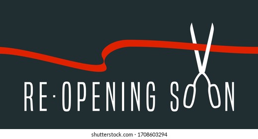 Grand opening or re-opening vector illustration, background. Scissors cutting red ribbon design element for poster, banner for opening or reopening ceremony