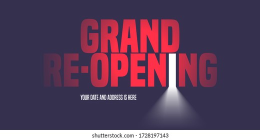 Grand opening or re-opening vector illustration, background with creative design. Template banner, flyer for opening or reopening ceremony