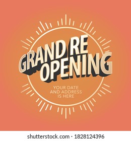 Grand opening or re-opening vector illustration, banner, background. Design element with gold sign and template bodycopy for opening or reopening poster