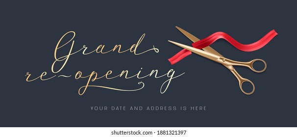 Grand opening and re-opening vector illustration, background. Design element with red ribbon for banner, flyer, design element for opening and reopening event