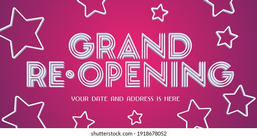 Große, öffnende oder wieder öffnende Vektorgrafik, Hintergrund. Vorlagenbanner, Flyer zur Eröffnung oder Wiedereröffnung