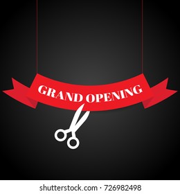 Grand opening with ribbon banner and scissors. vector