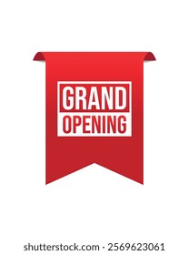 Grand opening ribbon tag banner template retail promotion and announcement. Advertising design, business promotion. Vector illustration on white background