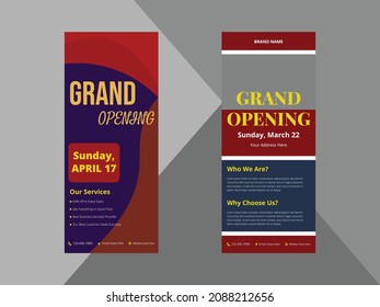 grand opening roll up banner design template. new shop opening poster leaflet template. cover, roll up banner, poster, print-ready