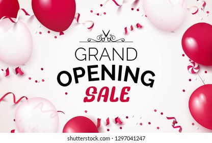 Grand opening sale background with red and white balloons. Vector illustration