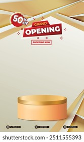 grand opening sale discount portait template banner with blank space 3d podium for social media post product sale with abstract gradient yellow background design12