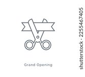 Grand opening scissor ribbon icon ceremony. Establish open business flat inauguration sign