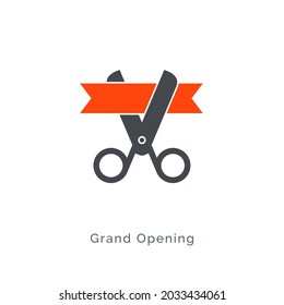 Grand opening scissor ribbon icon ceremony. Establish open business flat inauguration sign